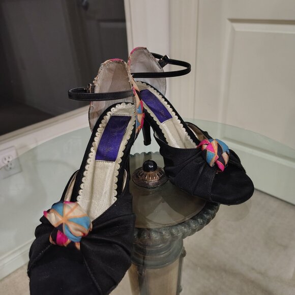 Elegant Black Satin Tango Heels | Multicolor Heel | Women's Size 7 - Picture 2 of 3